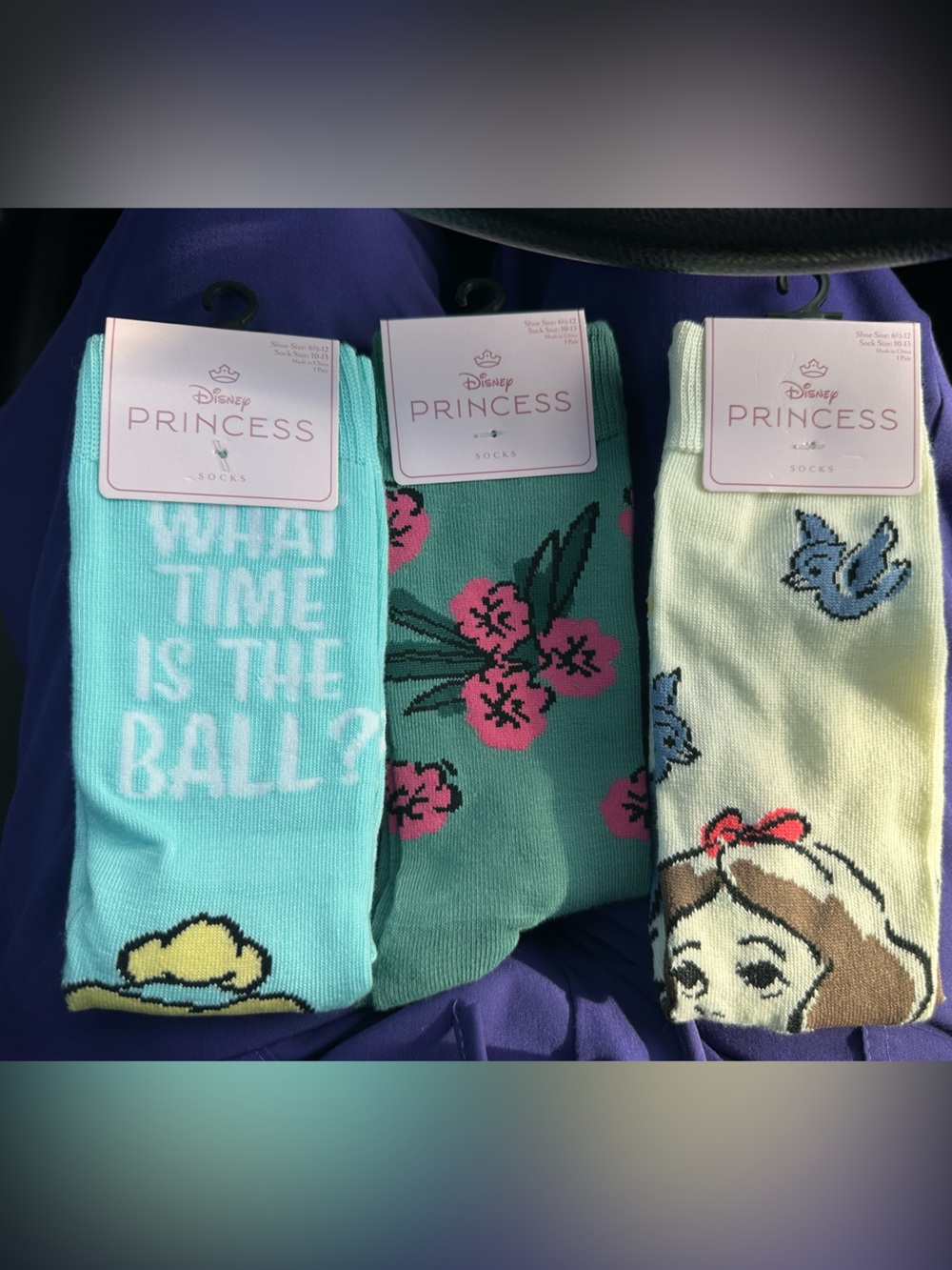 New Disney Princess Crew Socks Trio - Cinderella, Tiana & Snow White